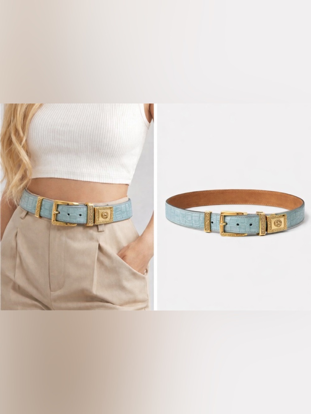 All leather Western Belt Aqua & Gold Tone 49”